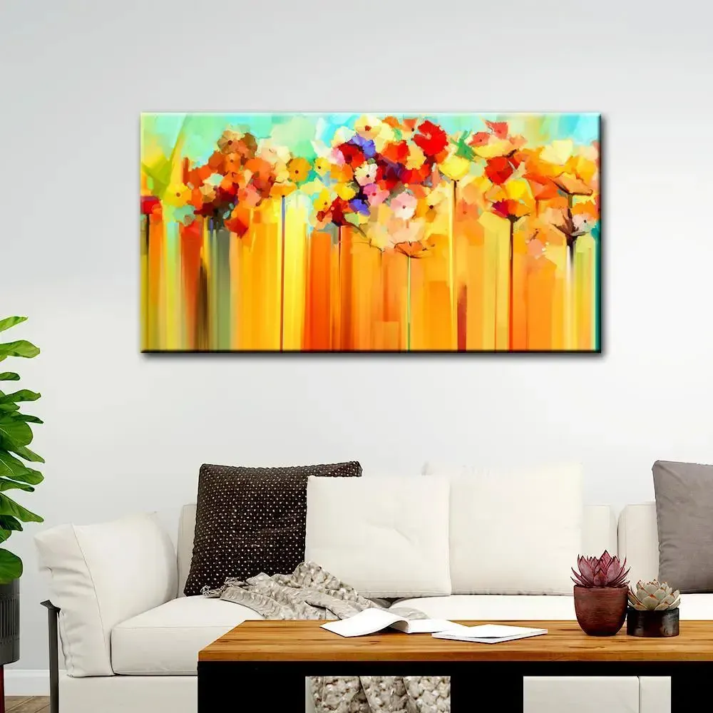Beautiful Abstract Design Flowers Canvas Printed Painting With Frame