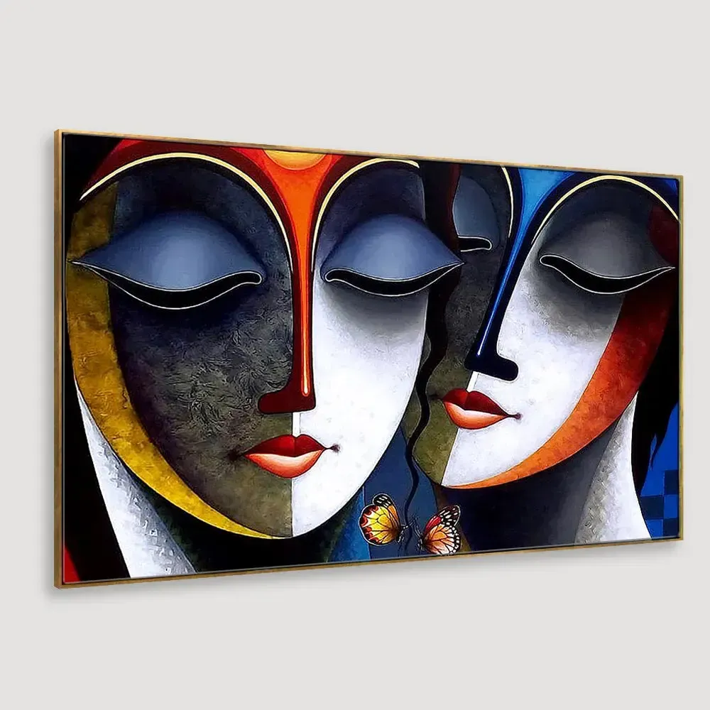 Divine Radha Krishna Romantic Canvas Wall Painting With Wood Frame