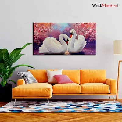 Romantic Couple of Swans Canvas Wall Painting & Wall Art