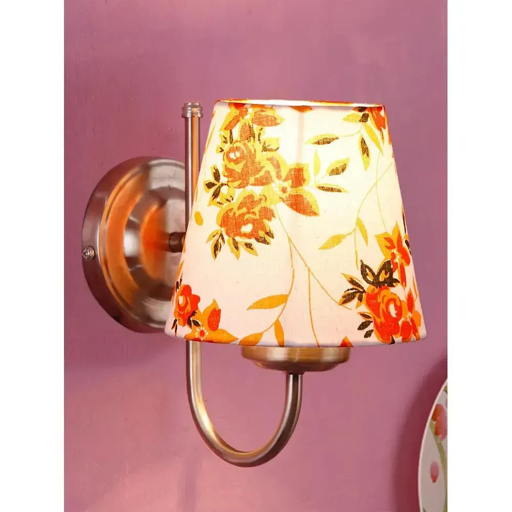 Single Orange Floral Cotton Conical Wall Mounted Lamp with Steel Base single Piece