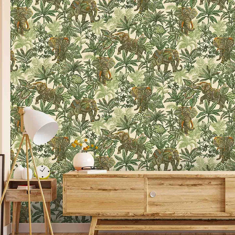 Tusker Trail Textured Premium Wallpaper- Paradise Collection green