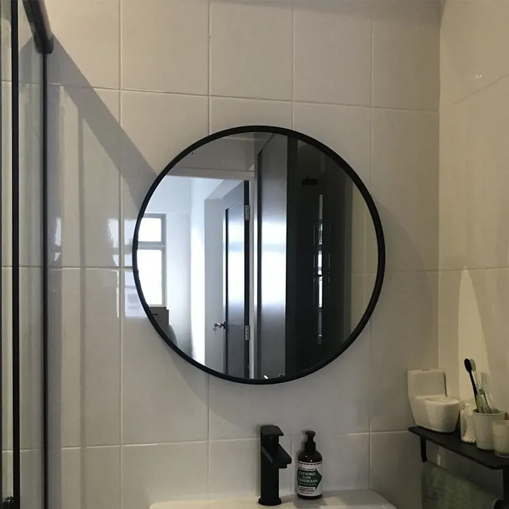 Vibrant Black Bordered Minimalist Round Wall Mirror