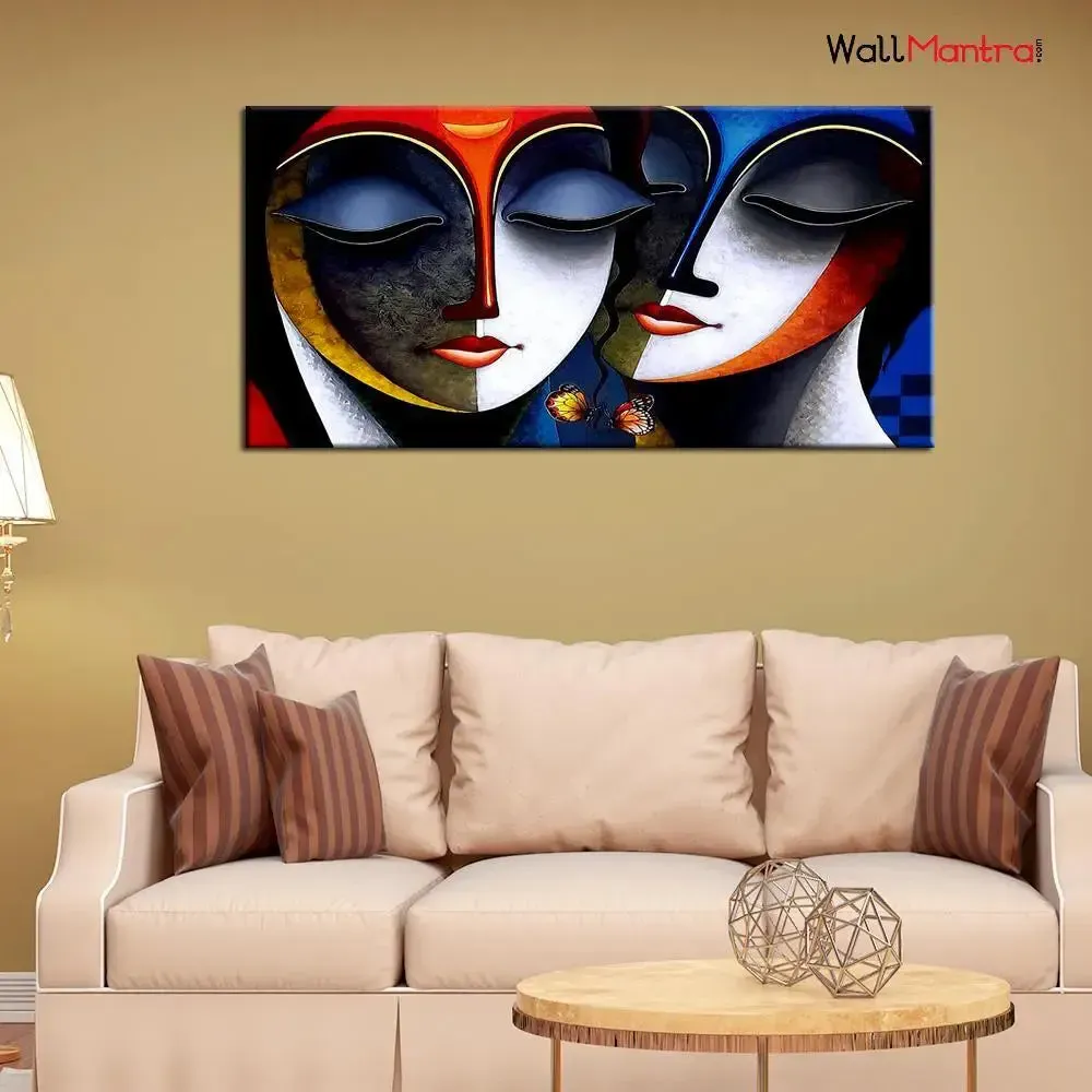 Divine Radha Krishna Romantic Canvas Wall Painting With Wood Frame
